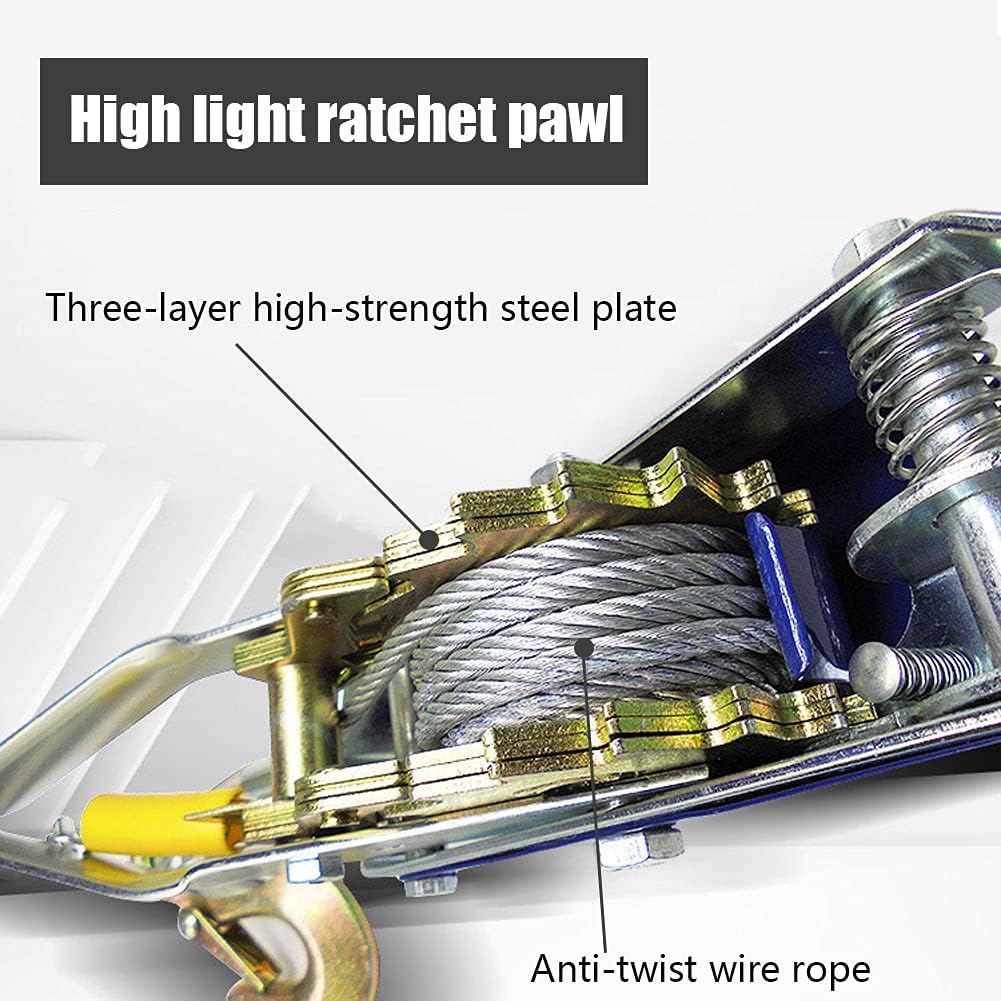 Manuelle Seilwinde, Hebel-Power-Puller-Winde, Heavy-Pull-Handwinde, Hand-Power-Puller mit 2 Haken, Hand-Seilzug für Zugseile und Autos, Anti-Twist-Drahtseilzugkraft: 1t/2t/3t