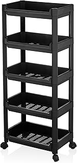 Deconox Geniş 5 Katlı Tekerlekli Düzenleyici Raf - Banyo ve Mutfak İçin Çok Amaçlı Servis Arabası - Dar Alanlar İçin Teker...