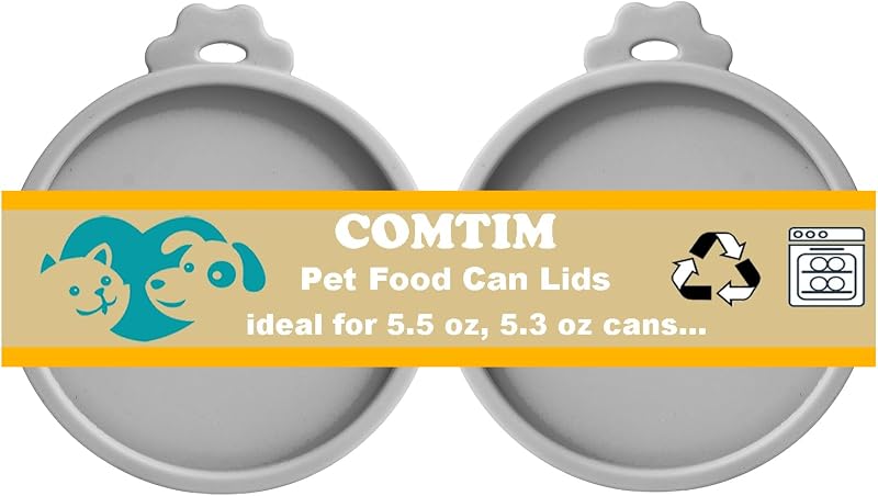 Tampas de Silicone para Latas de Alimento Úmido para Gatos Comtim Cinza, para Latas de 156 g, Pacote com 2