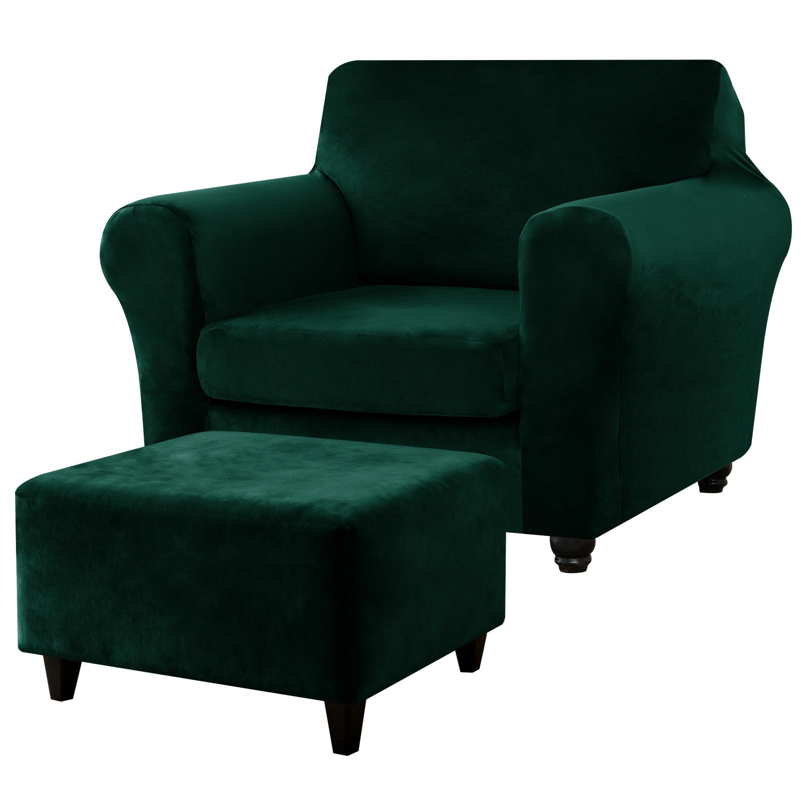 Funda para silla y otomana elástica verde para sala de estar acogedora