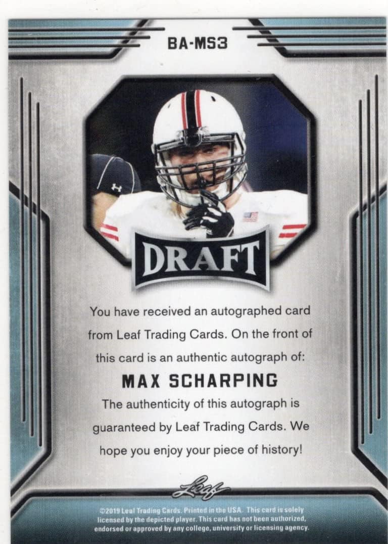 Max Scharping Autographed Draft Collectible Football Card - 2019 Leaf Draft Football Card #BA-MS3 (Bengals)