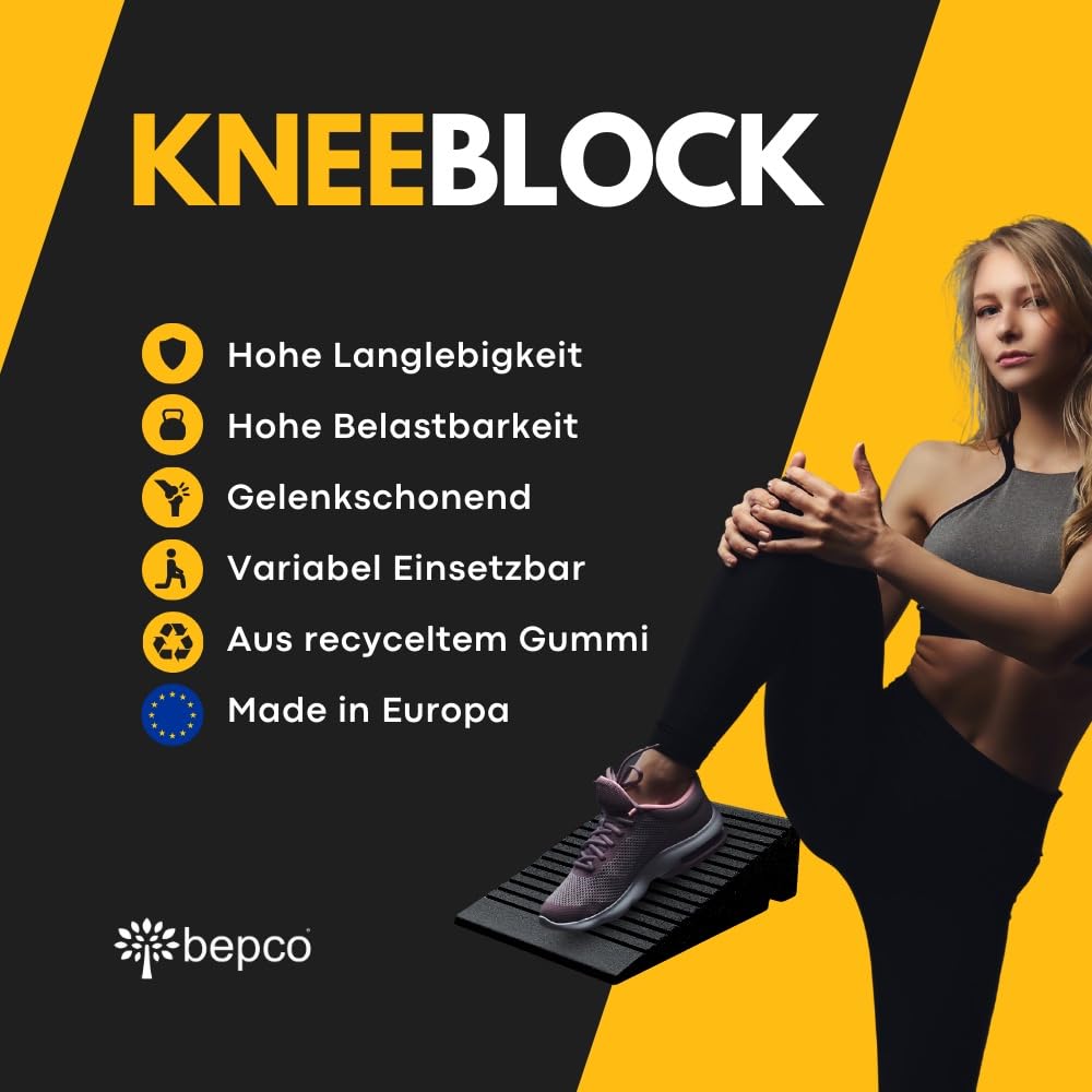 bepco Kneeblock – Squat Wedge, wyciągacz łydek z gumy pochodzącej z recyklingu – 3 w 1 blok mobilny na kolana, stawy skokowe i łydki – idealny do treningu, na co dzień i rehabilitację