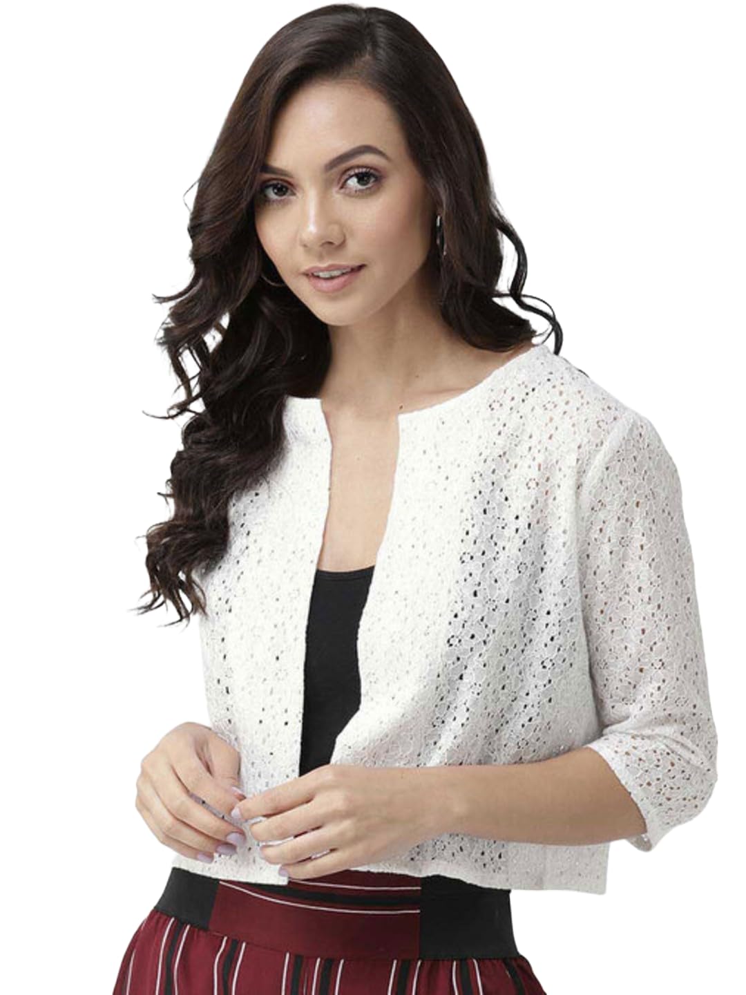 dna crafted with love Cotton Lace Shrug I V- Neck I Smart Casual I Girls I Women I Self Design-picture-41