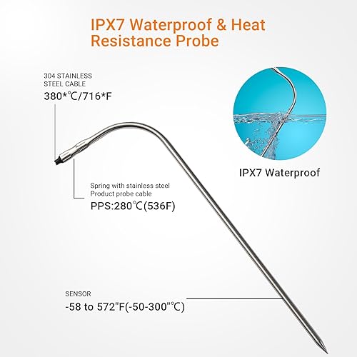 Miniatura 5 de Termómetro de carne, termómetro digital para horno con sonda larga, pantalla táctil LCD grande, temporizador de cocina, termómetro de parrilla de