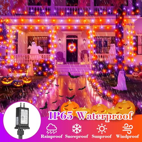 FairyGlim Halloween String Lights Plug in,33FT 100 LED String Lights with 8 Modes & Timer, Halloween Decorations for Party Carnival Supplies, Outdoor Indoor Yard Garden Decor, Purple & Orange - image 3