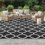 OIGAE Large Outdoor Rug Reversible Lightweight Plastic Carpet 180X270CM Weather & UV Resistant Black Rug Patios Rugs Garden Mat Camping, Beach & Picnics Portable Anti-slip Rug