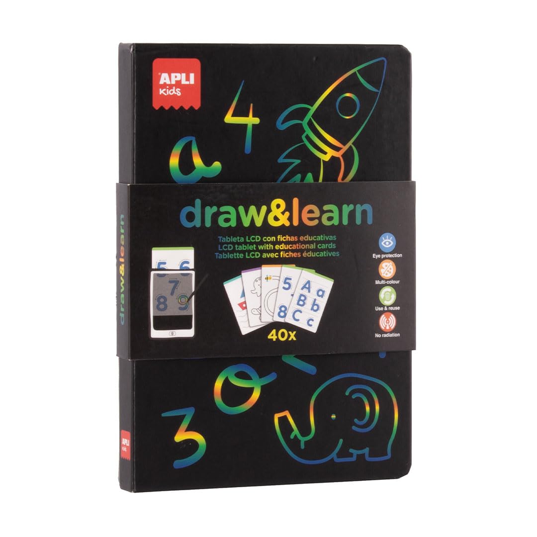 APLI Kids 20142 Draw and Learn LCD-Tafel mit Graphomotorik-Schablonen