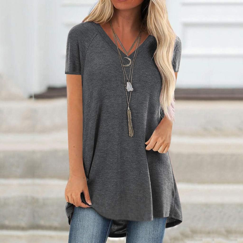 KKG Tops Tunics for Women to Wear with Leggings, Casual Loose Fit V Neck Short/Long Sleeves T Shirt - Image 2