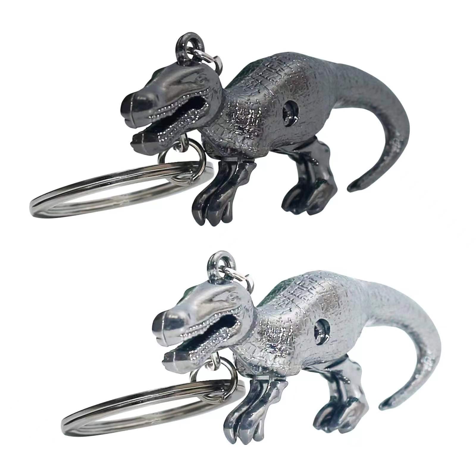 LandJoy Portachiavi Dinosauro, 2 Pezzi Portachiavi Dinosauro per Bambini, Portachiavi Coppia Dinosauro, Portachiavi Dinosauro in Metallo, Portachiavi per Bambini, Regalo per Bambini (Argento e Nero