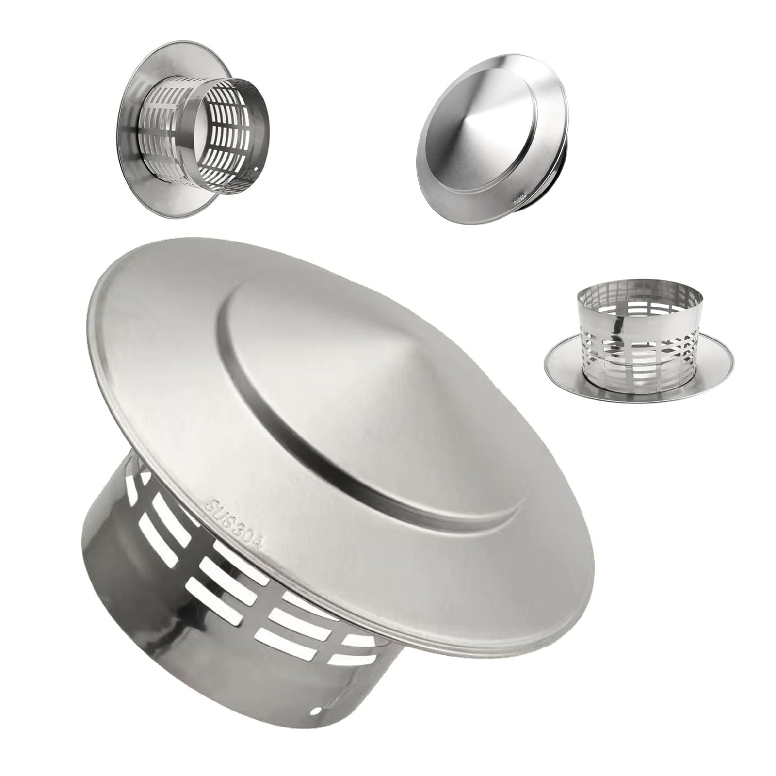 PFXNGMS Round Chimney Cap 3/4.3/6.3/7.9/9.8/11.8 in Fireplace Chimney Cover, 304 Stainless Steel Chimney Rain Caps with Bird Guard, Roof Vent Cap for Outside, Chimney Flue Cowl(25 cm(9.8 in))