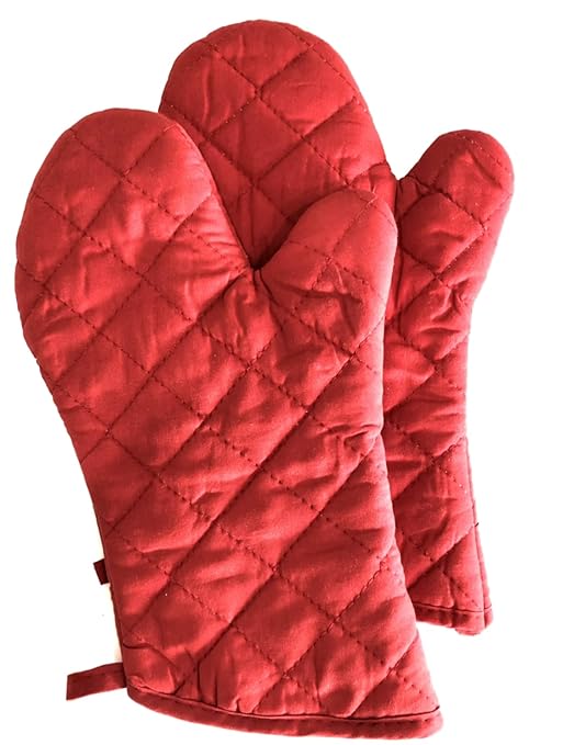 Premium Oven Mitts, Cotton Quilted Heat Resistant Kitchen Gloves Mittens Oversized, Perfect for Cooking, Baking, and Grilling, 1 Pair 13in (Red)