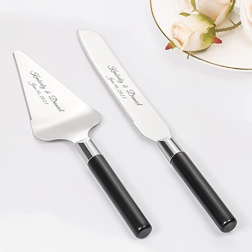 Juego de corte de pasteles personalizado para bodas, cuchillos de pastel y servidor, grabado gratis, cortador de pastel de postre de madera