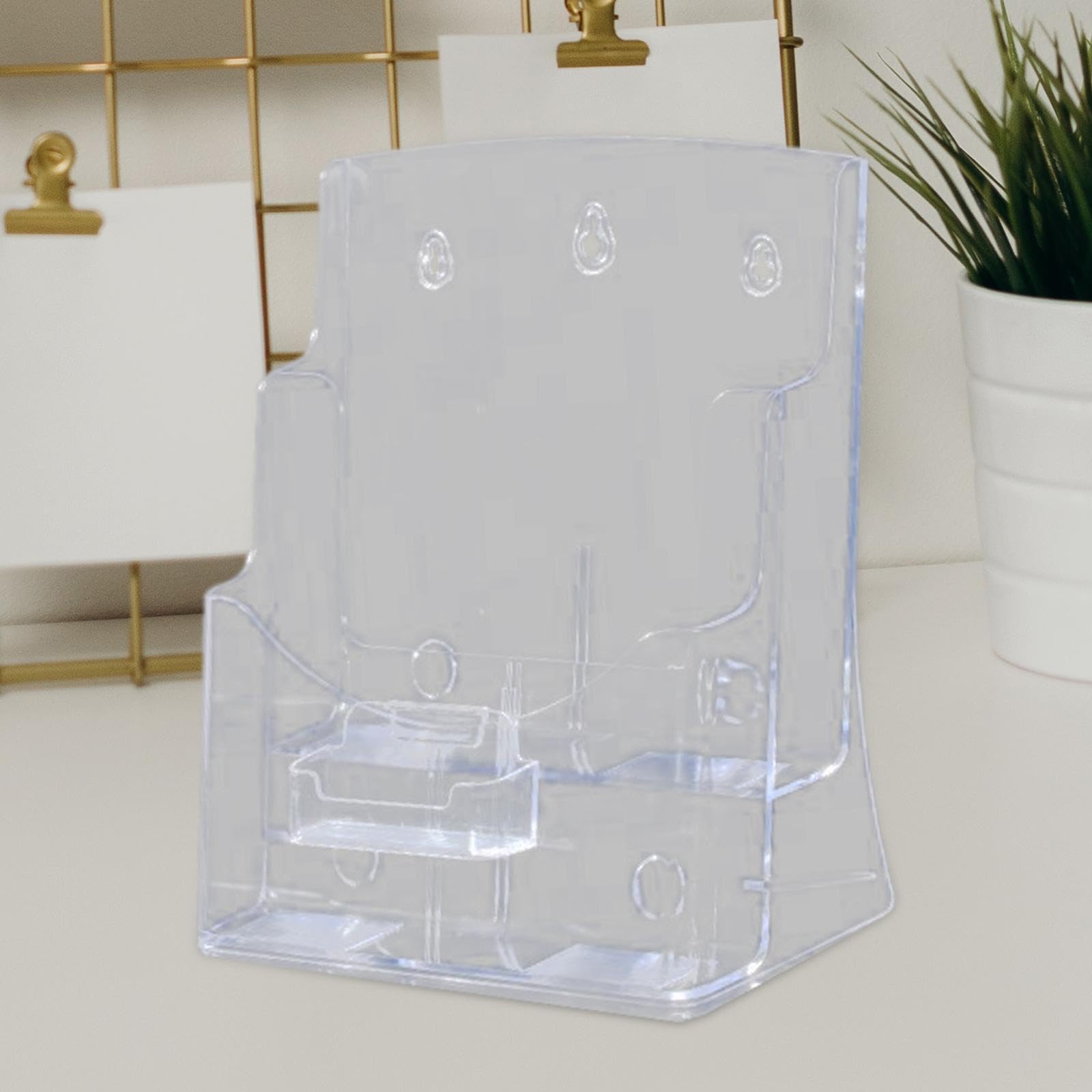 Qianly Broschürenhalter Acryl Flyerhalter Prospektständer Organizer Dokumentenständer mit Multifunktionalem Design Und Visitenkartenfach für Hotel Restaurant , A4 2 Ebenen