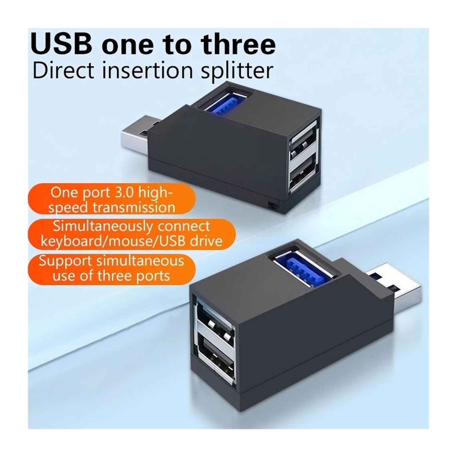 Hub USB 3.0 3-portowy do mini rozdzielacza, szybki transfer danych 5 Gb/s, przedłużacz do laptopa PC (2.0 USB, biały)