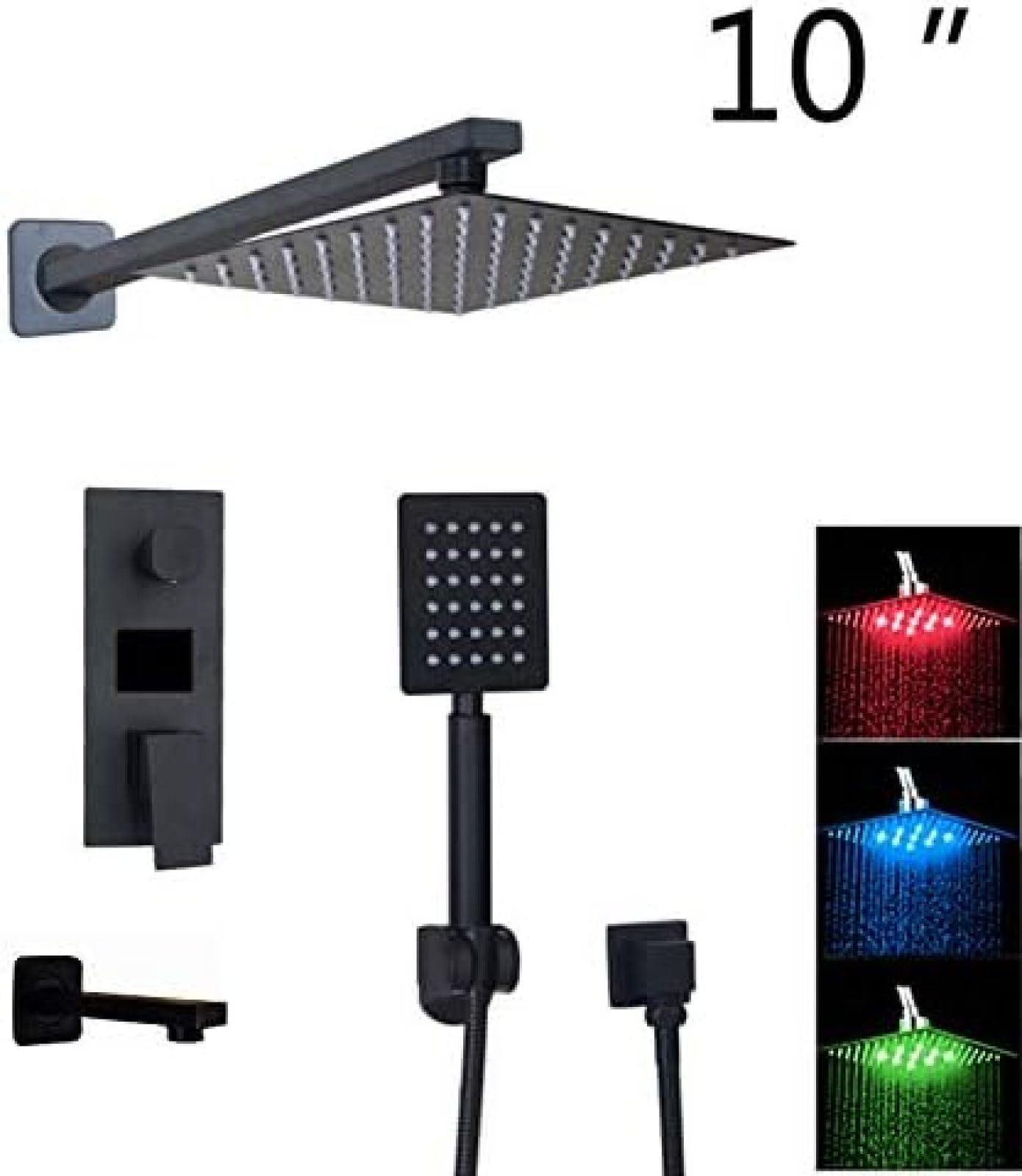 Cyfrowa Bateria Prysznicowa Z Wyświetlaczem LED, 3-funkcyjna Mieszająca Czarnego Mosiądzu Deszczownicą I Prysznicem Ręcznym (konfiguracje 10"/16")(10 Inch Full Set)