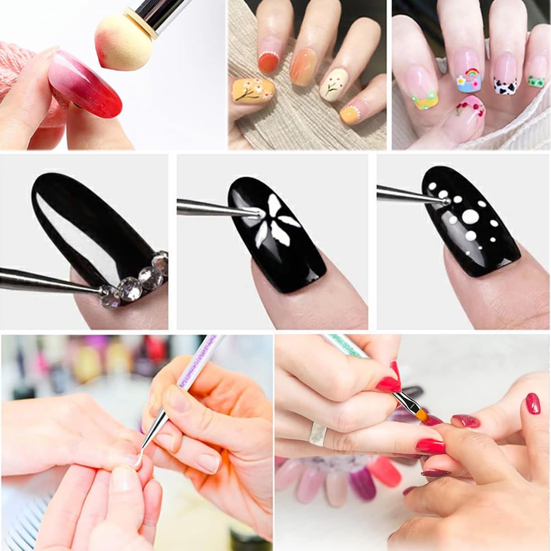 5 Piezas Pincel para Arte de Uñas Nail Art Brush con 1 Cepillo de Esponja, Doble Punta Pinceles Set, Pintura Dibujo Línea Herramienta para Desenho Fino das Uñas, UV Decoración de DIY Nail Art Designs