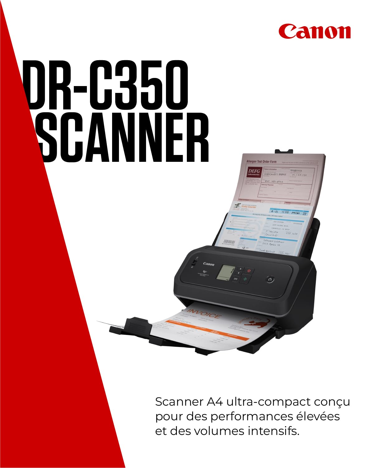 Canon imageFORMULA DR-C350 Scanner de Documents A4 | Design Ultra Compact et Traitement d’Image Avancé pour Le Bureau | Chargeur 100 Pages | Canon CaptureOnTouch Pro