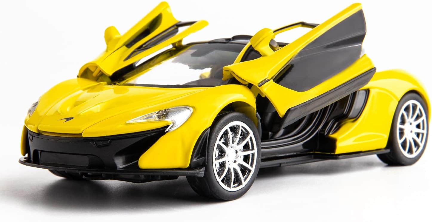 BDTCTK Compatible for 1:32 P1 Model Car, Zinc Alloy Pull Back Toy Car with Sound and Light for Kids Boy Girl Yellow
