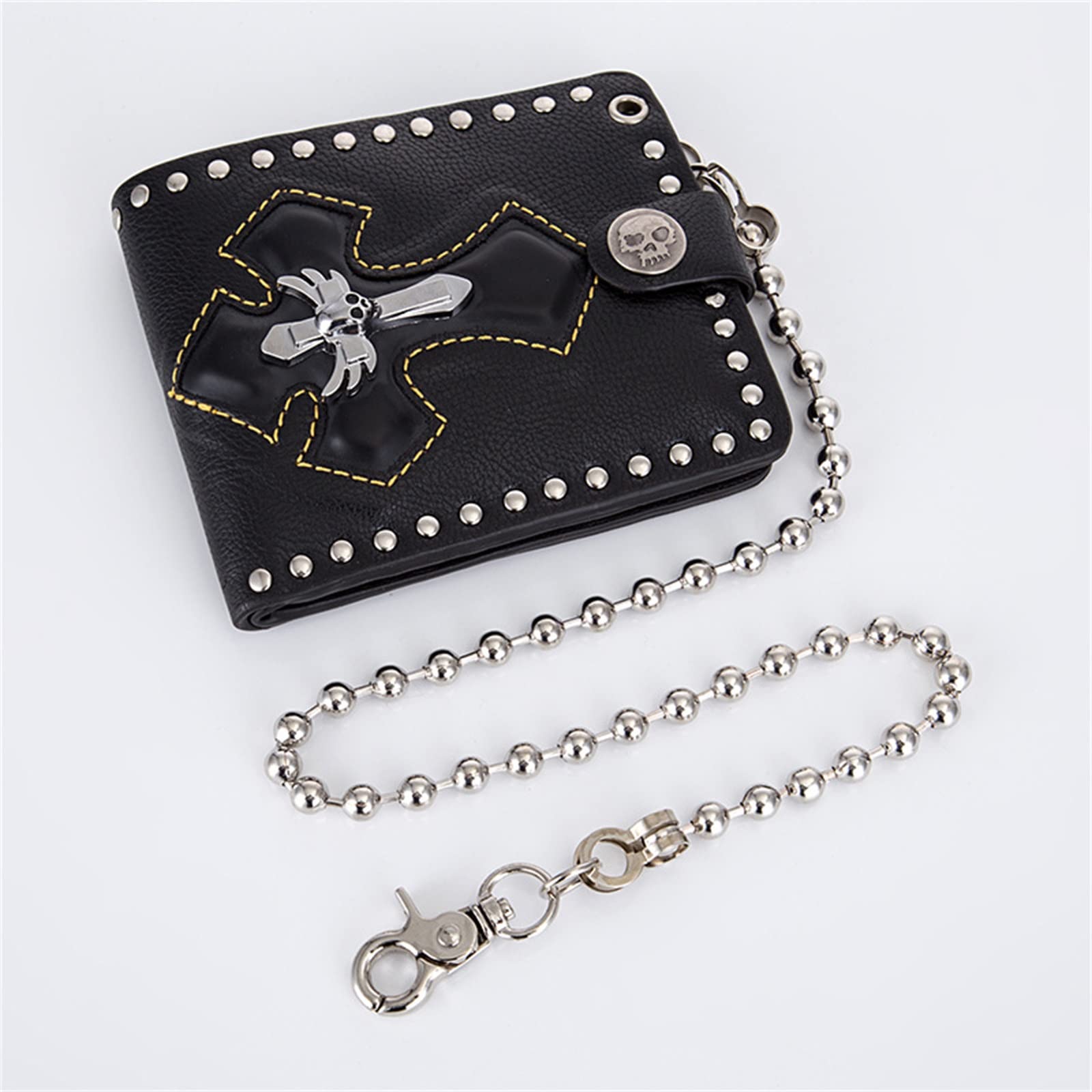 Cartera con Cadena para Hombre Cartera Punk for Hombre, Billetera Personalizada con Cruz y Cadena, Billetera de Motociclista