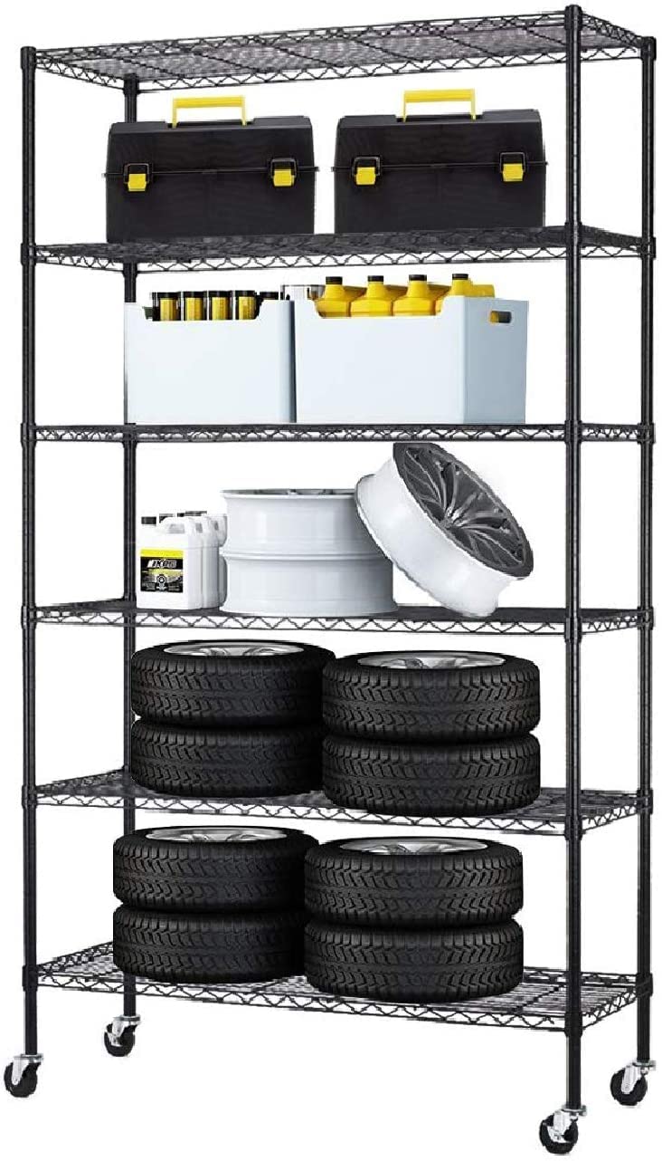 Alohappy 6 Tier Storage Shelves Adjustable Metal Shelf Wire Shelving Unit with Wheels and Adjustable Feet Metal Layer Rack Shelf for Home Kitchen Garage Pantry 82" H x 46" L x 18" D