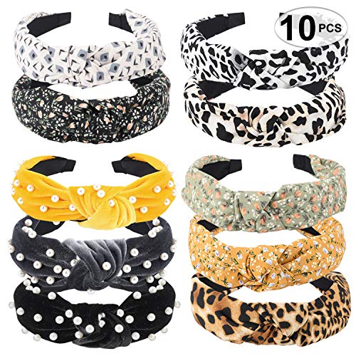 10 Pack Wide Headbands, 3 Style Knot Turban Hairband Vintage Head wrap Hair Band Elastic Hair Accessories, Great Gift for Woman,Grils and Teen Girls