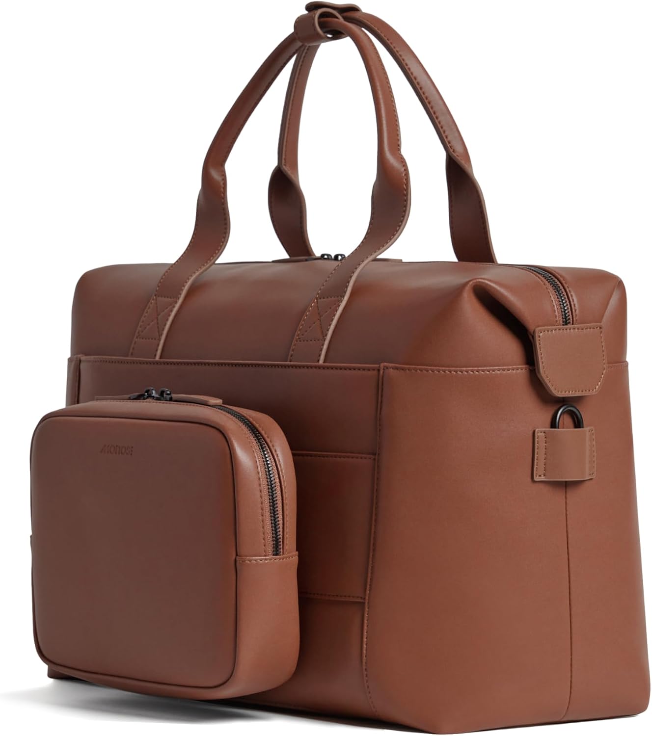 Monos Metro Duffel Bag Vegan Leather – Premium Weekender Duffel with Laptop Sleeve & Modular QuickSnap Front Kit | Trolley Sleeve, Magnetic Side Pockets | 22L Carry-On Personal Item | Mahogany