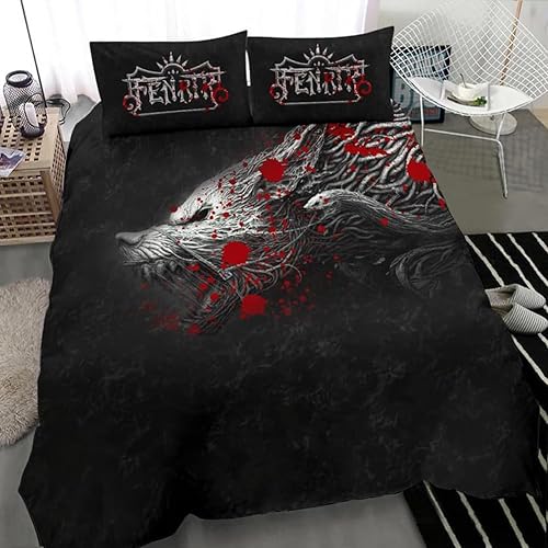 Miniatura 5 de Fenrir - Juego de funda de edredón de 3 piezas, diseño de lobo vikingo impreso en 3D, juego de funda de edredón tamaño individual, matrimonial,