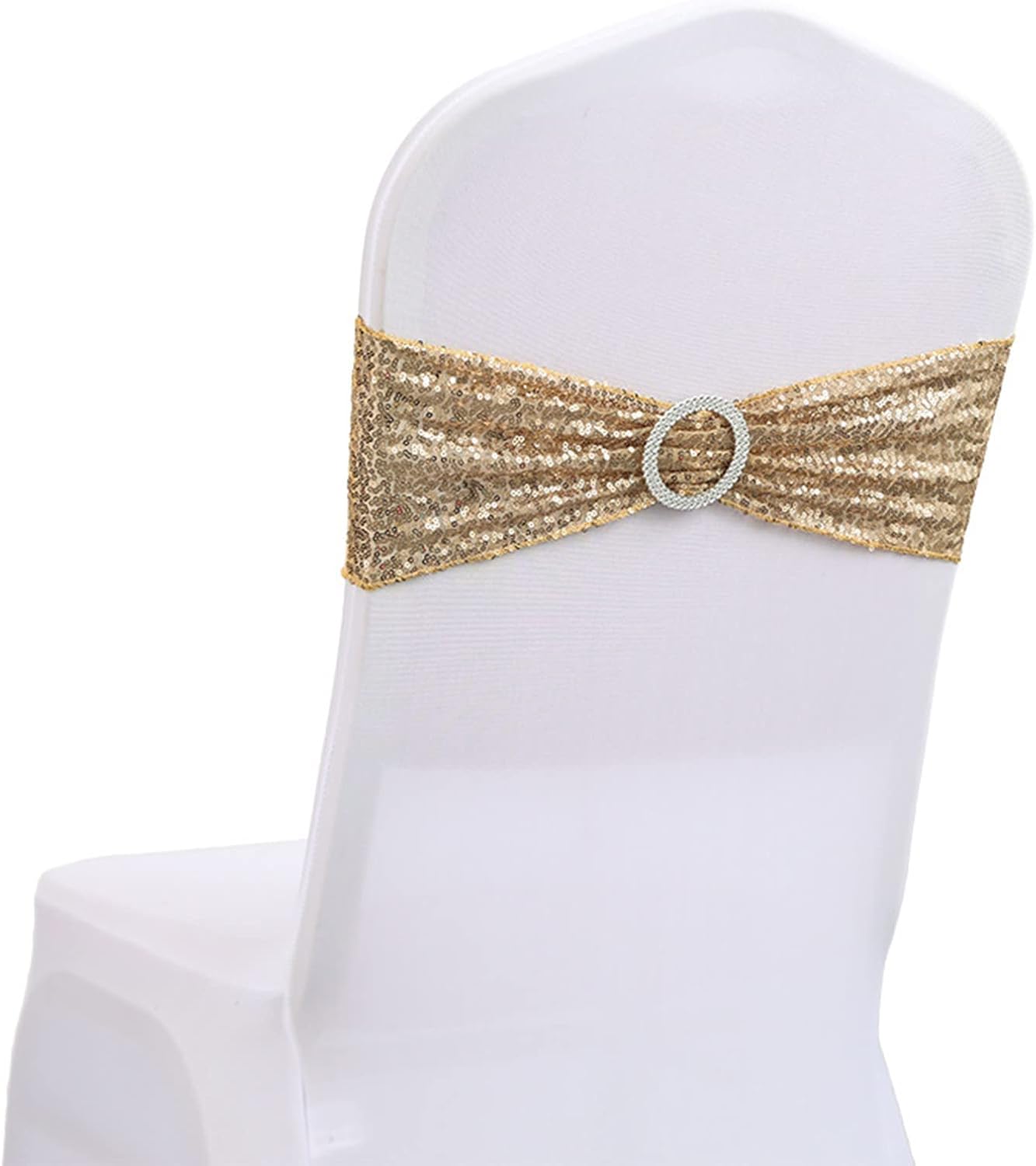 Chair Sash Ribbon Sequin Bandage Elastic Chair Band Buckle Slider Chain Back Sash Ribbon for Wedding Party Decoration-R (F)