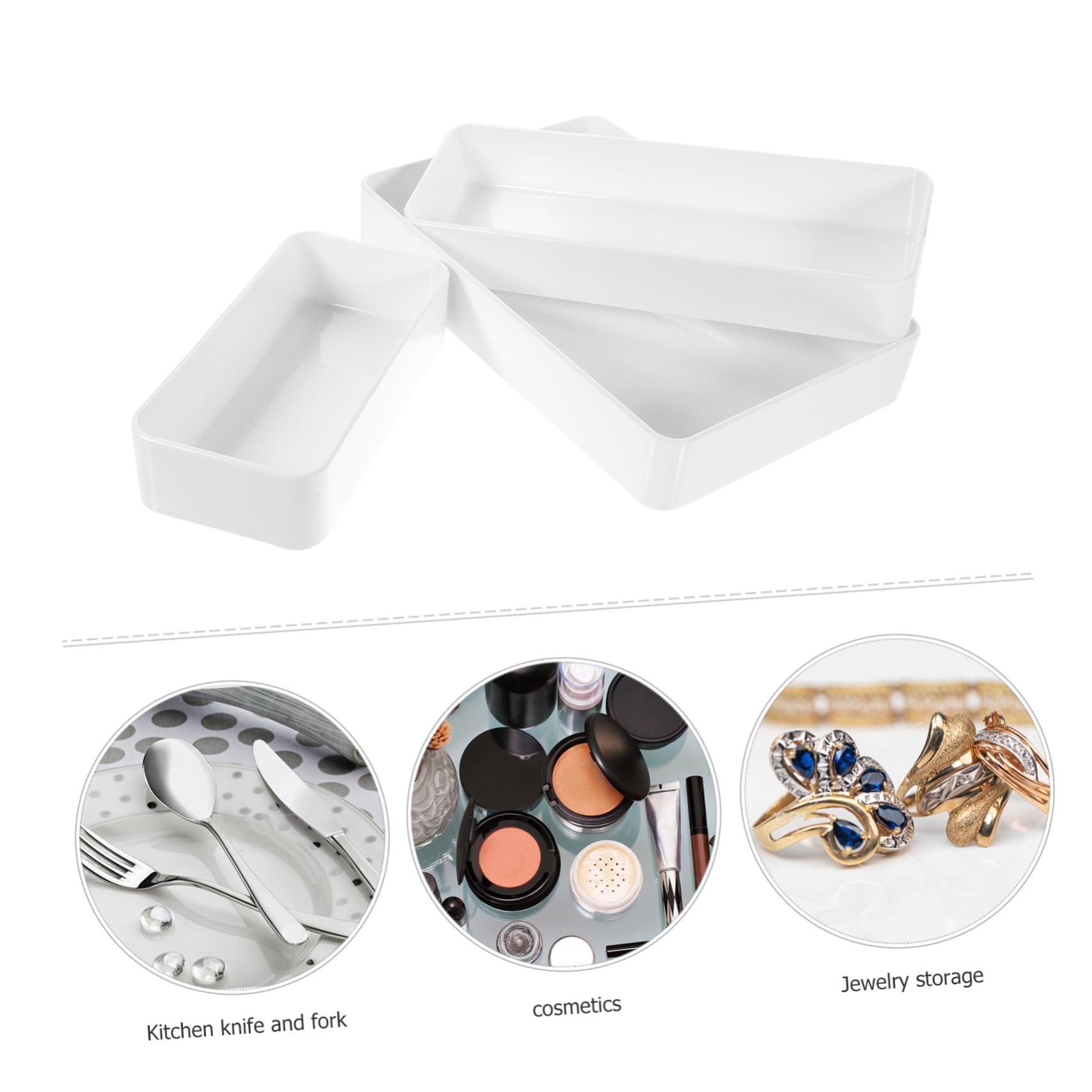Caja de Almacenamiento para Cajones de Escritorio, 3 Piezas Pet Blanco | Diseño Simple de Esquinas Redondeadas, Fácil de Limpiar, Uso Versátil, para Cocina y Oficina