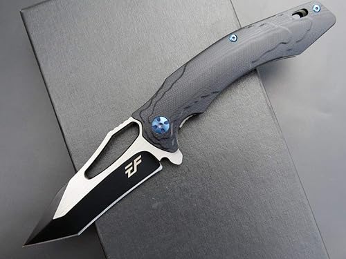 Miniatura 3 de Eafengrow EF915 Cuchillo plegable D2 hoja de acero con revestimiento de óxido negro mango G10 con rodamiento de bolas, cuchillo abierto seguro,