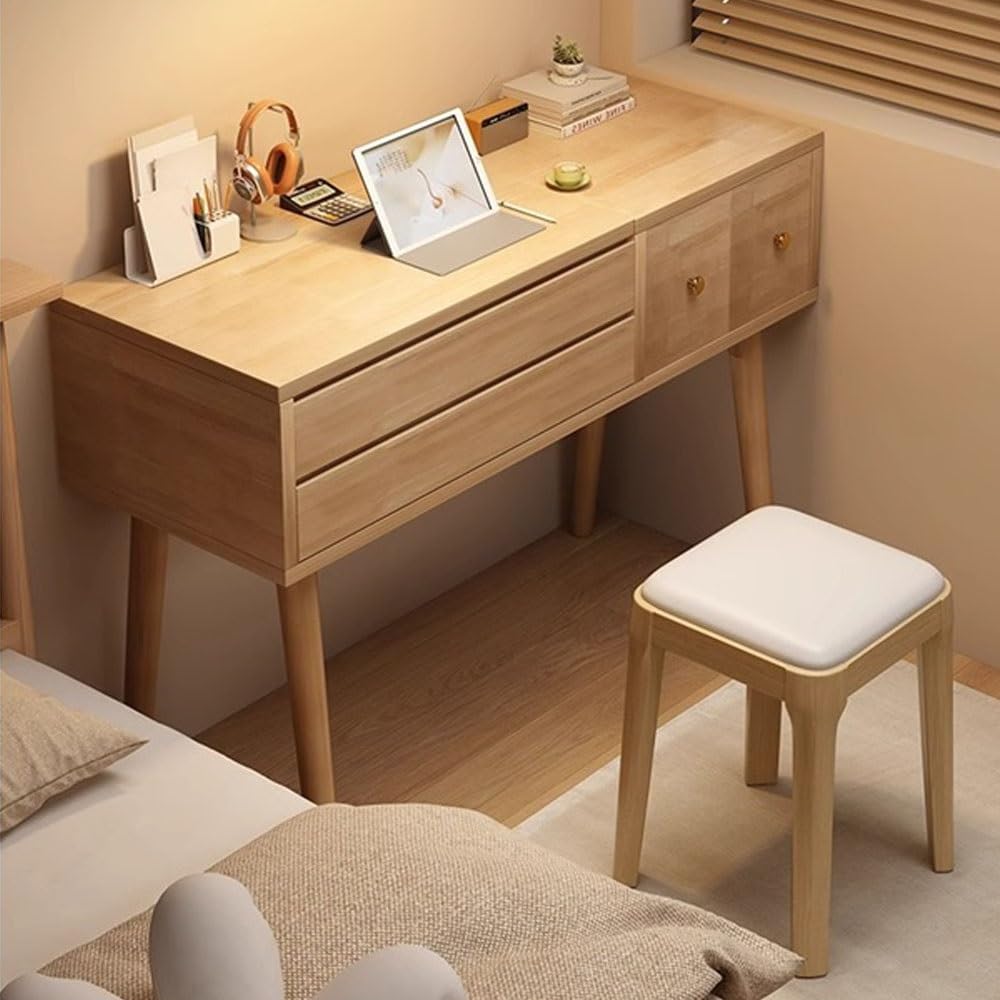 Toaletka do makijażu 100 cm z lustrem z klapką z 3 szufladami toaletka do sypialni i domowego biura stylowe drewniane biurko do makijażu eleganckie meble kosmetyczne