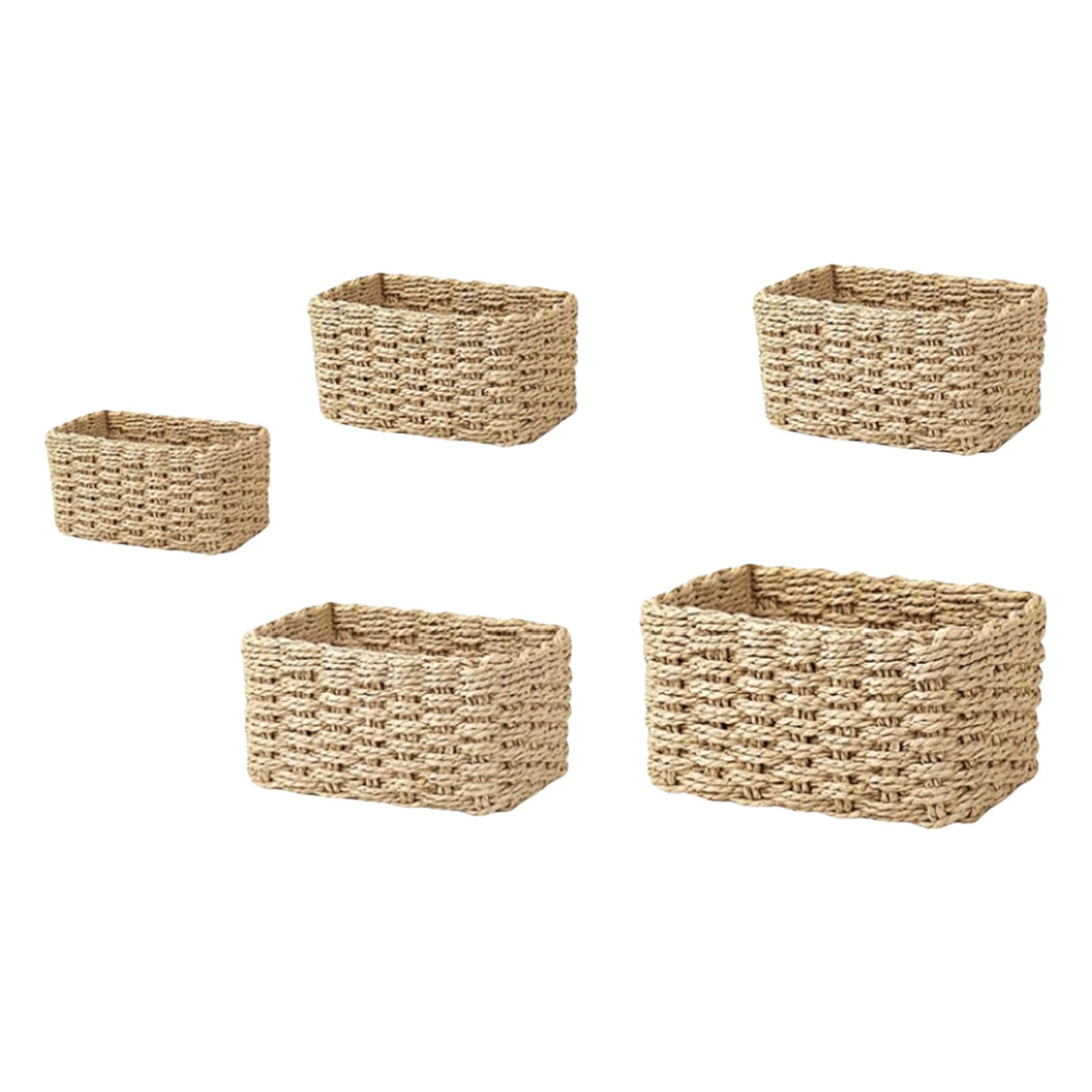 Buxuaaaa C 4 / 5Pcs Multifunctional Woven Baskets Stackable For Natural Materials Storage Space Efficient Home Decors Stackable Baskets Multifunctional
