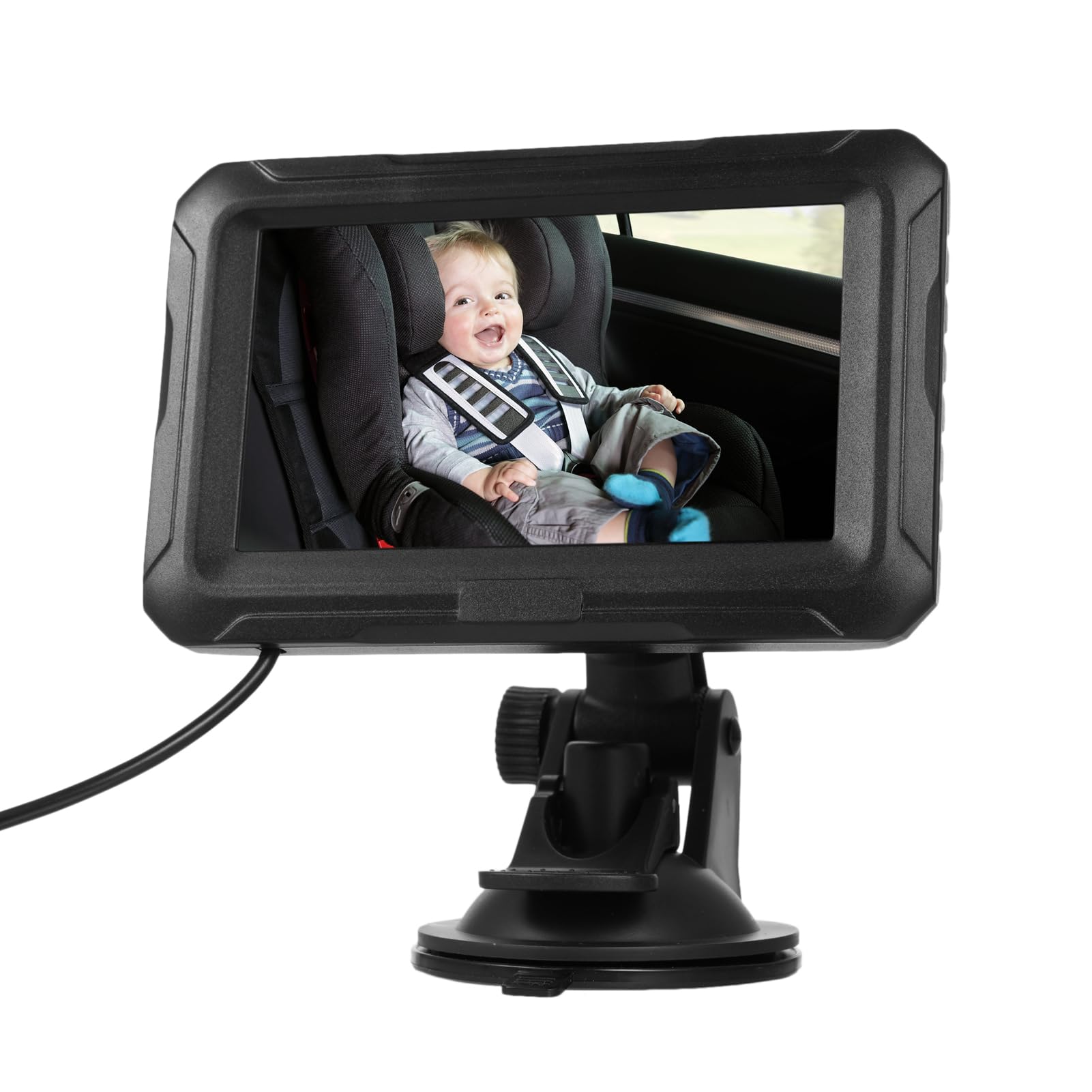 Tbest Moniteur de bébé de Voiture, Rétroviseur de Voiture pour bébé 4,3 Pouces 1080P avec Caméra Caméra de avec Vision Nocturne Angle de Vision de 150 pour (sans câble USB)