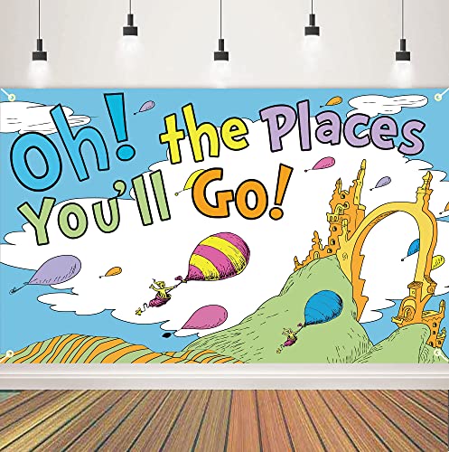 Image of Oh The Places You'll Go Banner, Large Size Dr. Seuss Party Decorations, Kindergarten Graduation Party, Back to School, Kids 1st Birthday, Read Across America Day Decorations