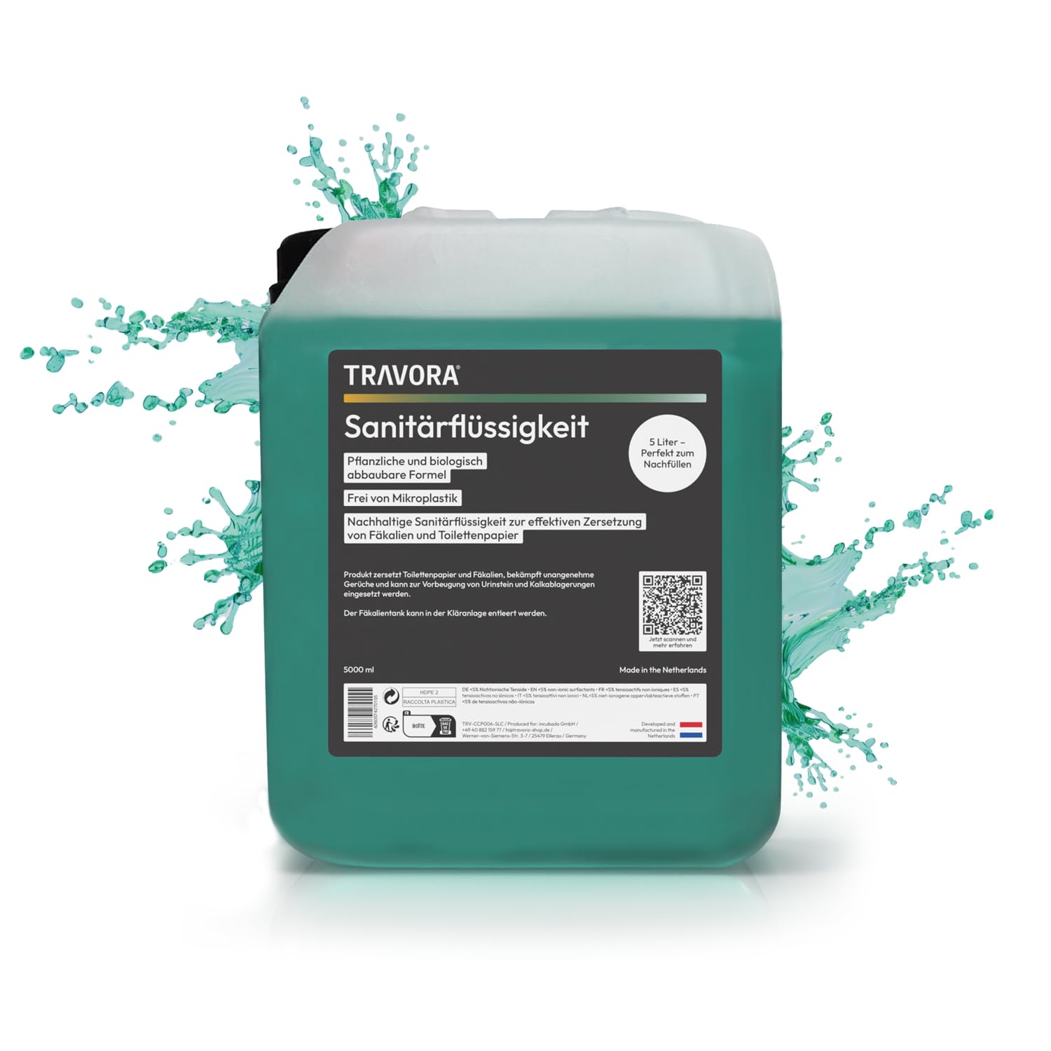 Sanitärflüssigkeit für Campingtoilette - biologisch abbaubarer Toilettenzusatz Wohnmobil 5L - Sanitärzusatz für effektive Zersetzung von Fäkalien und Bekämpfung unangenehmer Gerüche