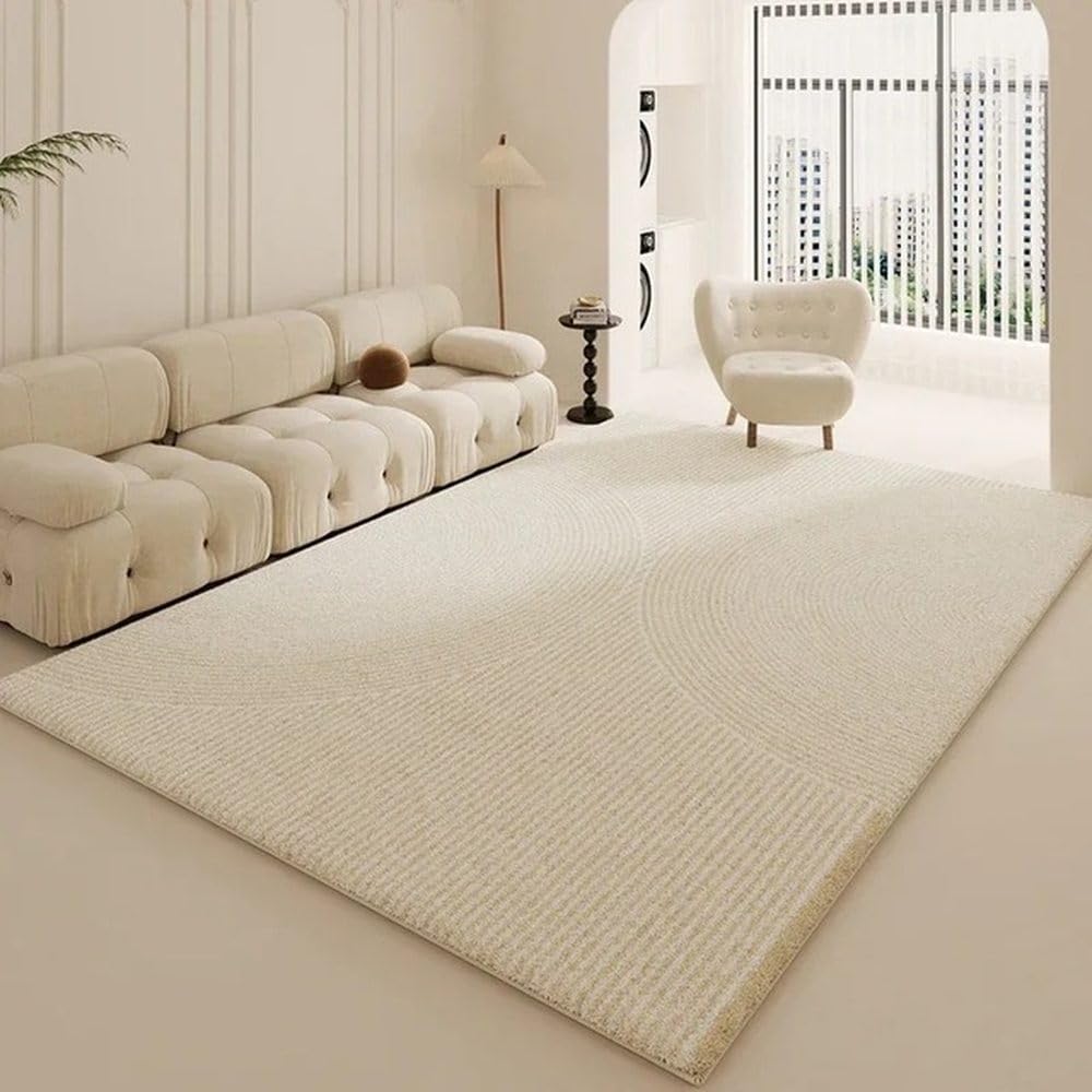 Tapis en peluche doux beige SY2386 pour décoration de salon moderne