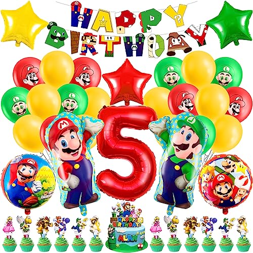 8-teiliges Mario Geburtstag-Deko-Set – Folienballons Für Den 5. Geburtstag & Kinderpartys | Bunt, Wiederverwendbar & Sicher