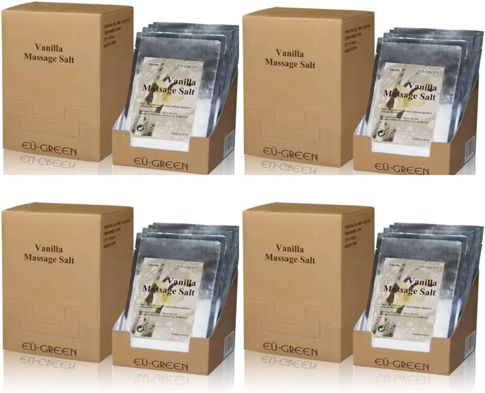 EU-GREEN Massage Salt Set – Aloes, Rose & Vanilla Scents – Natural Spa-Quality Bath & Body Soak – Exfoliating Mineral Salt Packets for Relaxation, Aromatherapy & Skin Nourishment (Vanilla, 80g packets