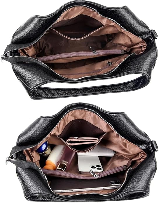 Image of Crossbody Bag for Women, Black Tone Shoulder Handbag for Women, Grain Texture with Inner Padded Pocket Handbag