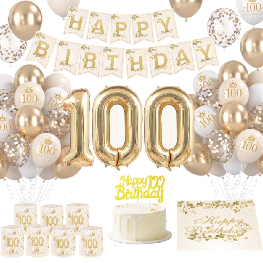 100th Birthday Women Decoration - White and Gold Balloons