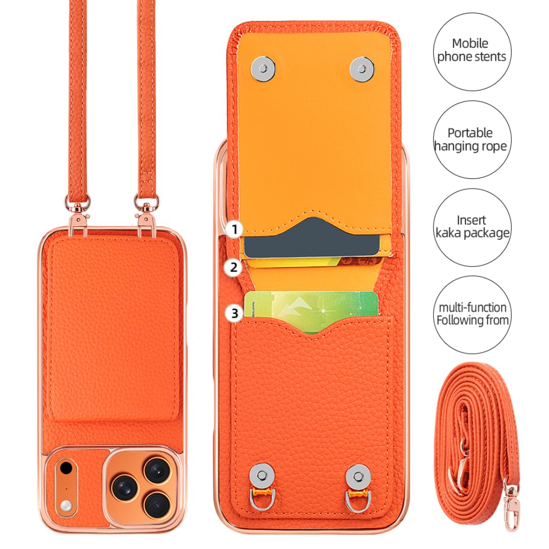 Étui de téléphone Portable plaqué pour iPhone 15 avec dragonne, Porte-Cartes et Support intégré (pour iPhone 15/Noir)