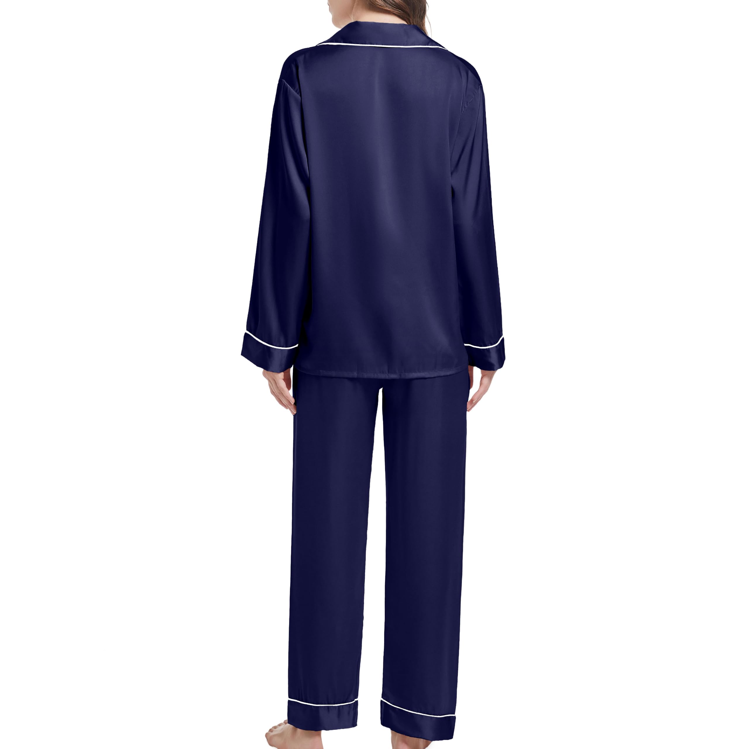 JCQIGOA Seta Donna Pigiama a Maniche Lunghe Set Pigiama Donna Lungo Set Pezzi Loungewear Pigiama da Notte Lungo Pigiama da Notte