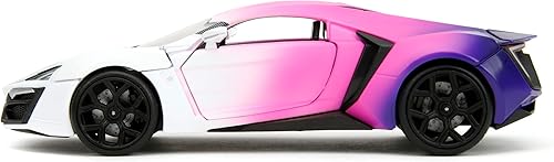 Miniatura 3 de Lykan Hypersport - Auto fundido a presión con motor 124 W4 W con base, juguetes para niños y adultos (blanco y morado)