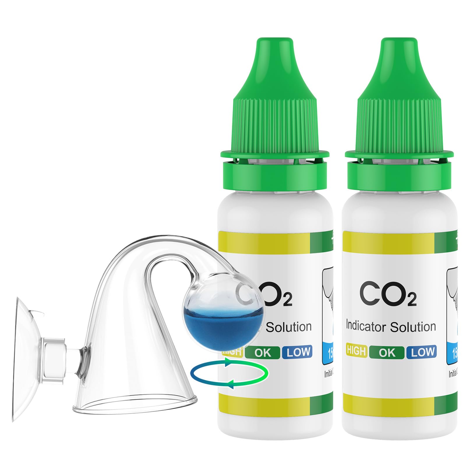 Pawfly Glass CO2 Drop Checker for Aquarium CO2 Indicator for Planted Fish Tank CO2 Monitor Kit with Solution &amp; Suction Cups CO2 Detector Aquarium CO2 Tester Fish Tank Carbon Dioxide Checker