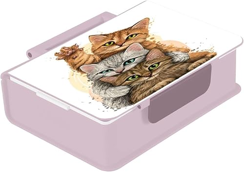 Nander Three Cute Kittens Bento Lonchera con juego de utensilios, caja Bento para adultos y niños, lonchera a prueba de fugas para cenar, trabajo,