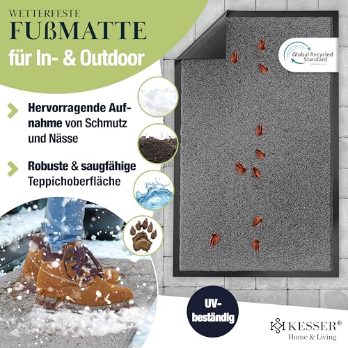 KESSER Schmutzfangmatte, Profi Fußmatte in vielen Größen, Türmatte, Teppich, Fußabtreter & Fußabstreifer, rutschfest, wetterfest, maschinenwaschbar, Haustür & Wohnungseingang,Anthrazit 60x90cm
