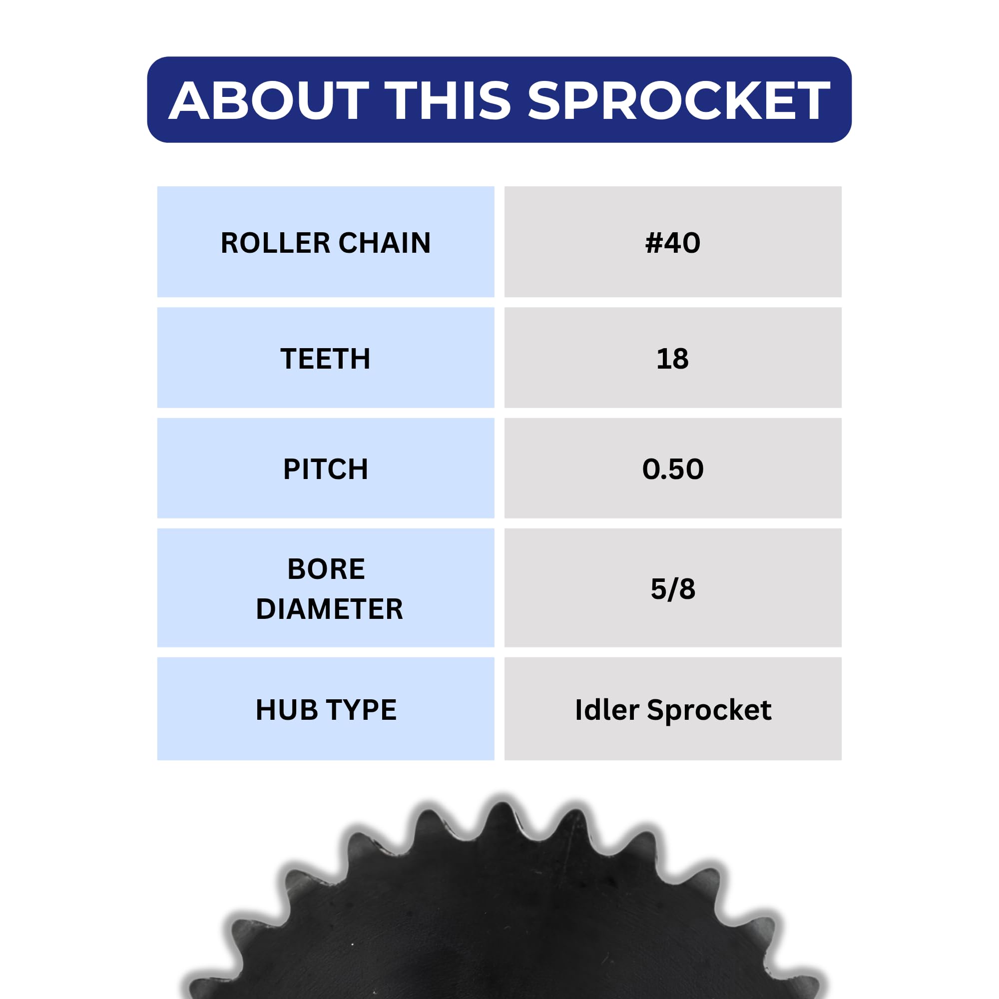Jeremywell #40 Roller Chain Idler Sprocket, 18 Tooth, 5/8" Bore, Hardened Steel — Amazon image 6