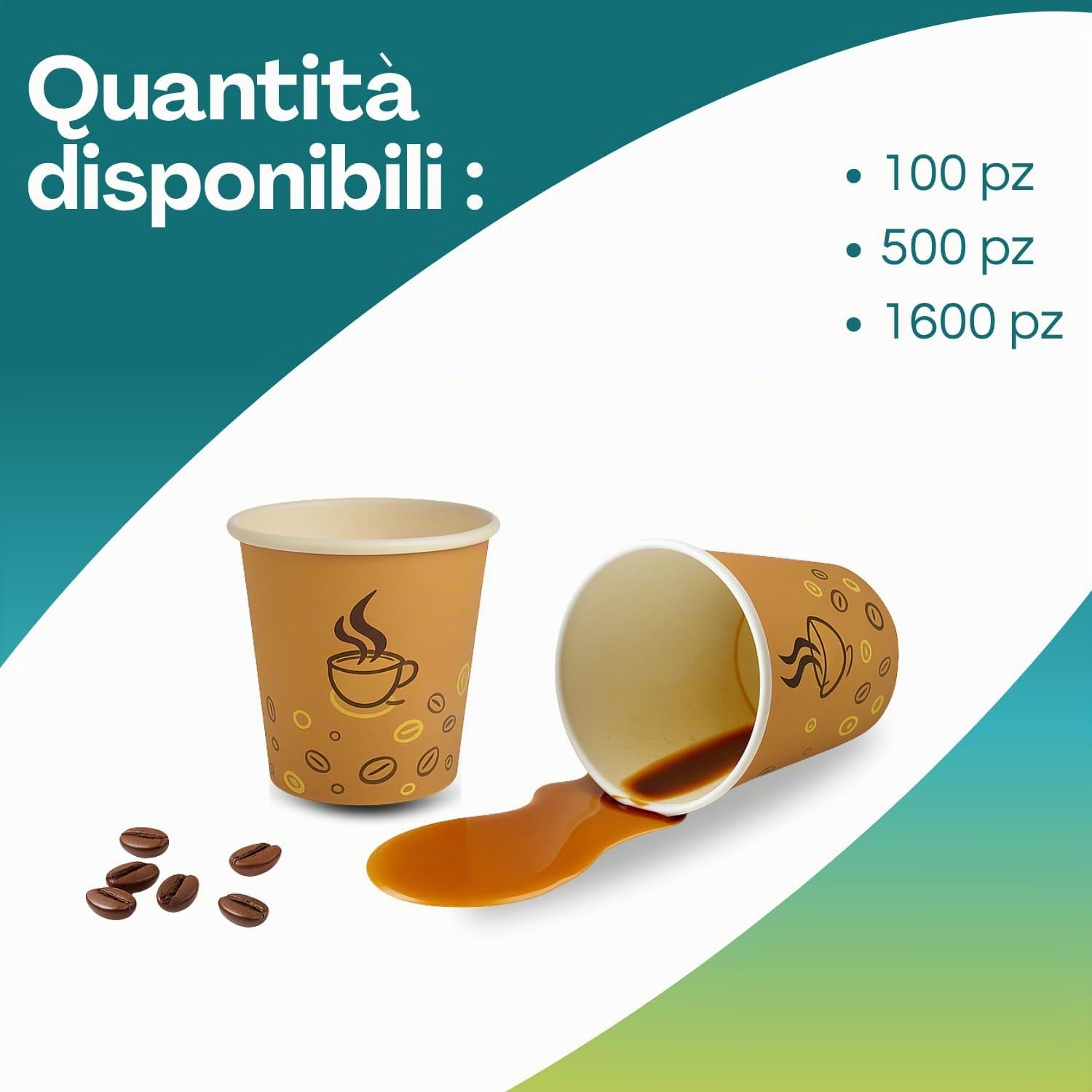 Palucart 1600 Bicchierini in Carta per Caffè 75ml Colore Avana Grafica Bicchieri Chicco di caffè biodegradabili cartoncino - M