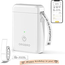 ORGBRO X1 Portable Bluetooth Thermal Labeling Machine – Mini Printer for Inkless Adhesive Labels/Cartridges with 1 Roll Included, Compatible with iOS/Android for Home, Office (White)