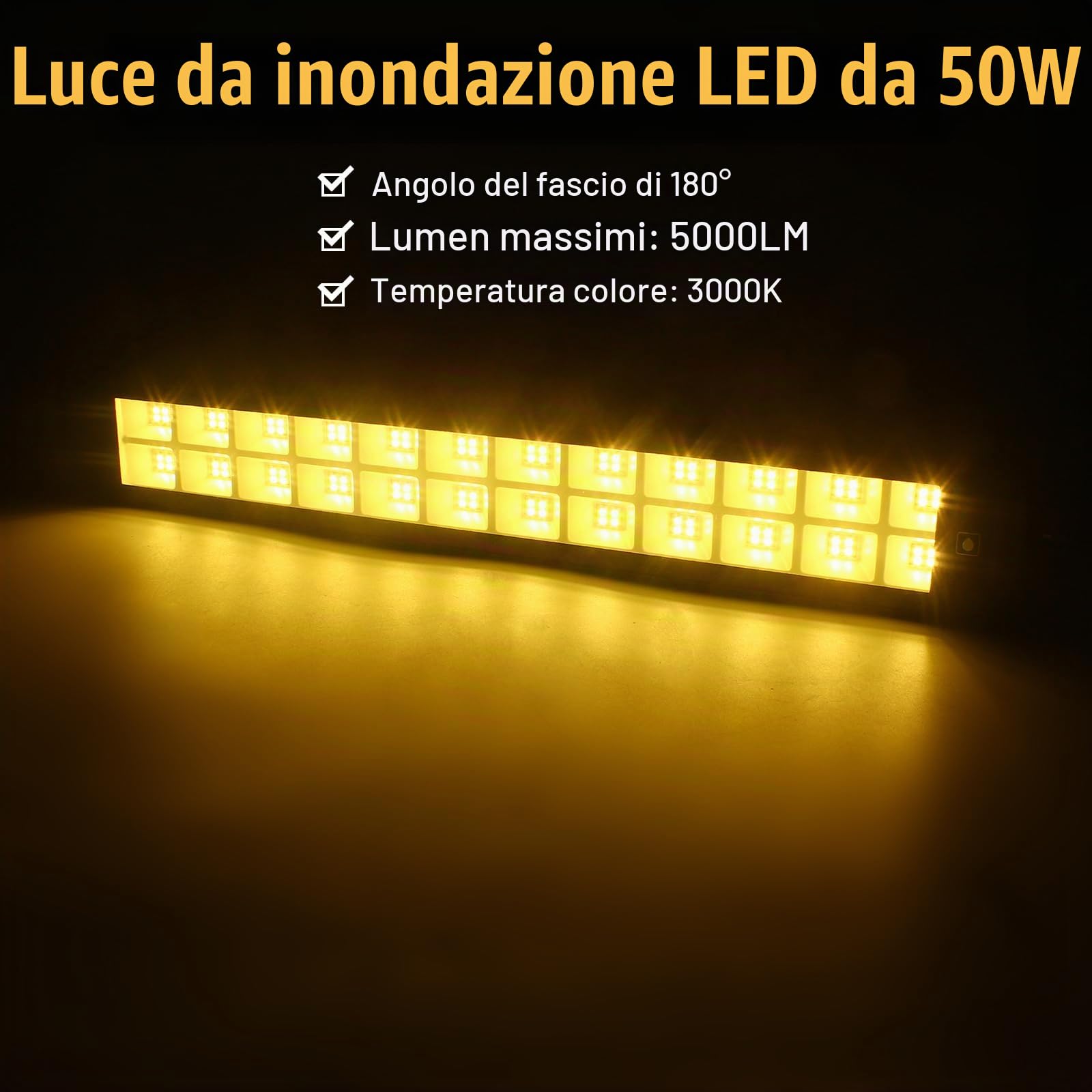 Faretto LED da Esterno 50W, 2 Pezzi 5000LM 3000K Luce Calda Faro LED Esterno, Impermeabile IP66 Faretti Led da Esterno Luce di Sicurezza per Giardino Cortile Garage Corridoio Piazza